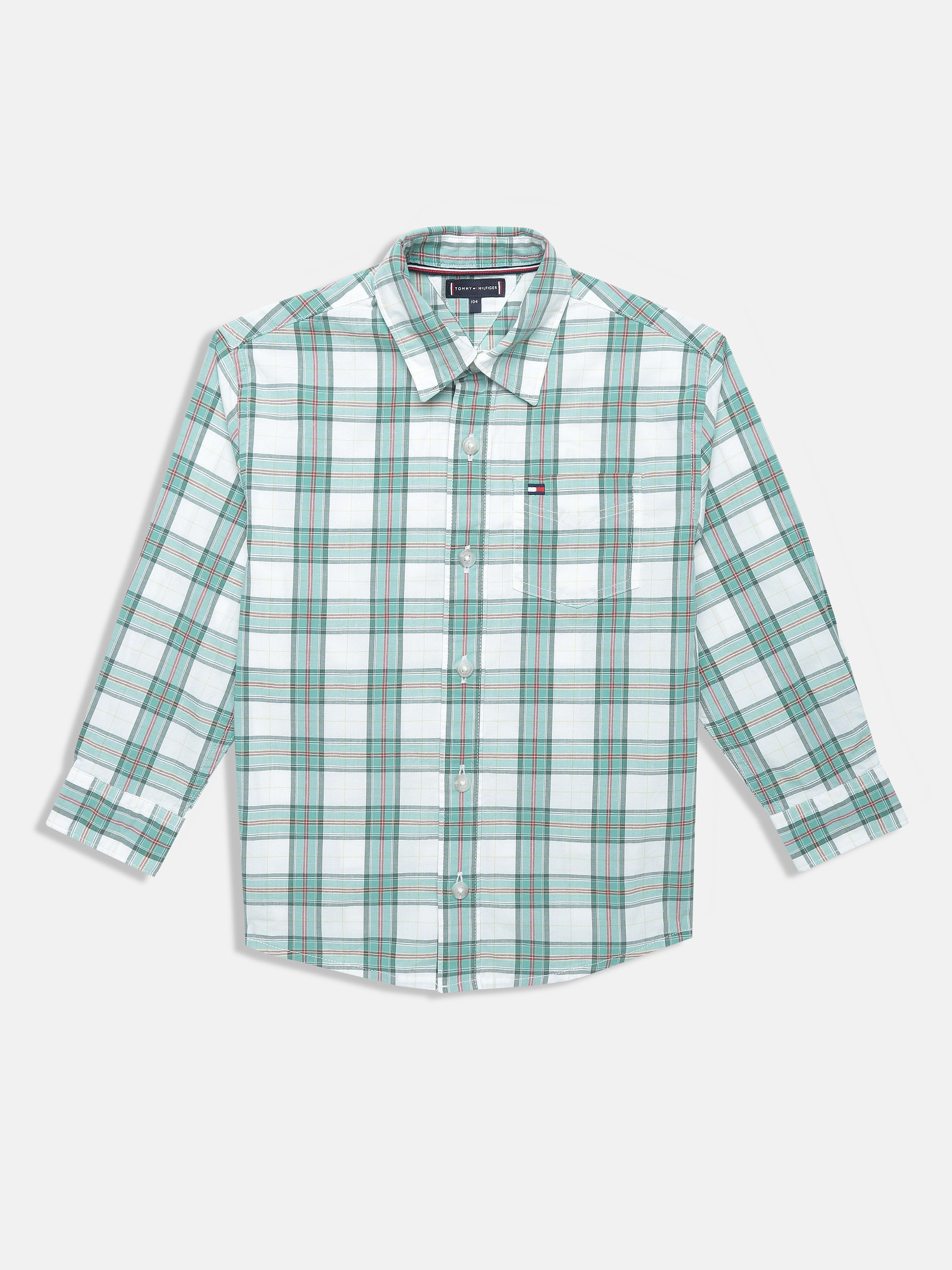 Boys Green Checked Shirt Collar Regular Fit Casual Shirt