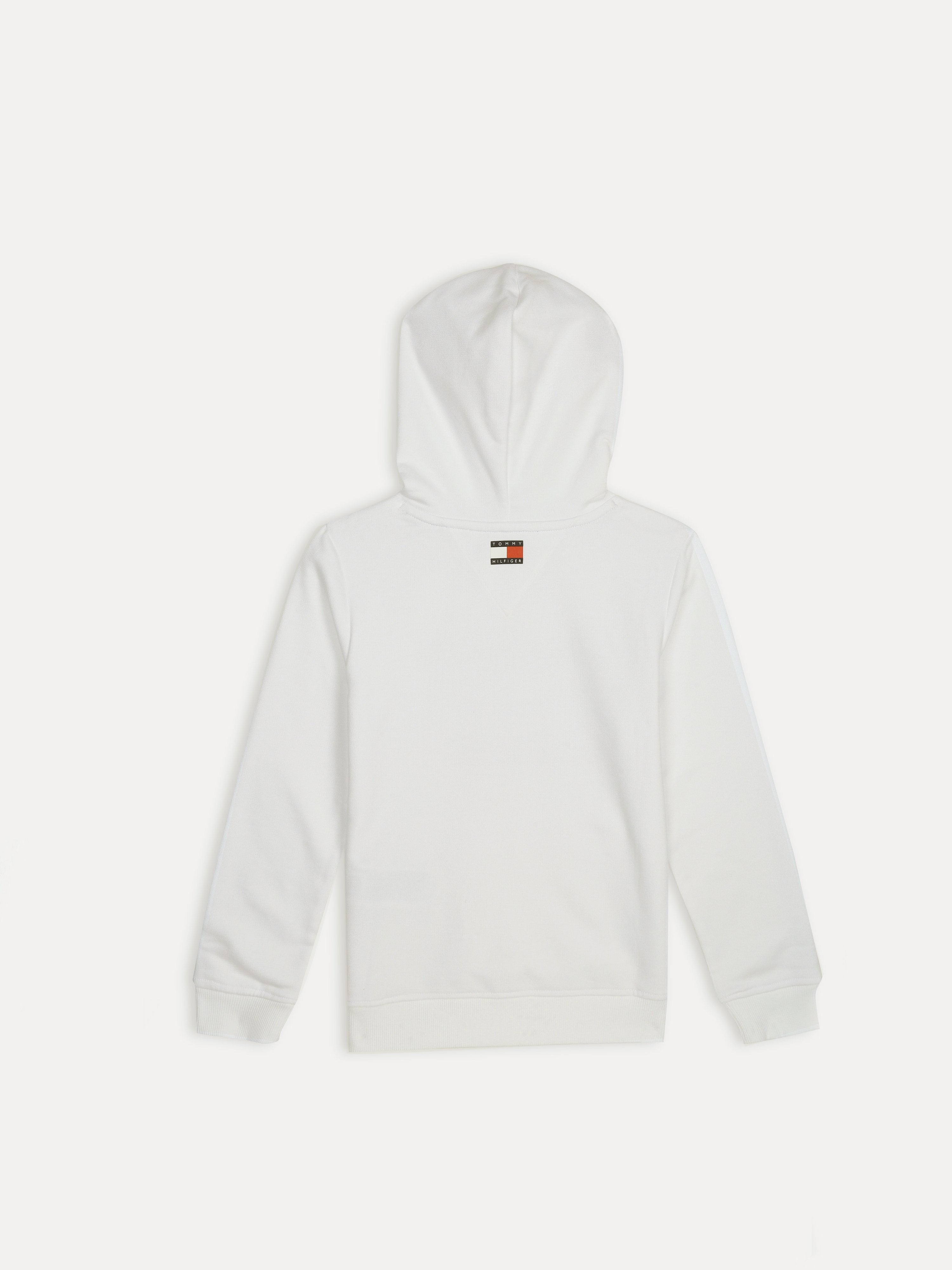 Kids White Hooded Cotton Blend Casual Knit Sweatshirt
