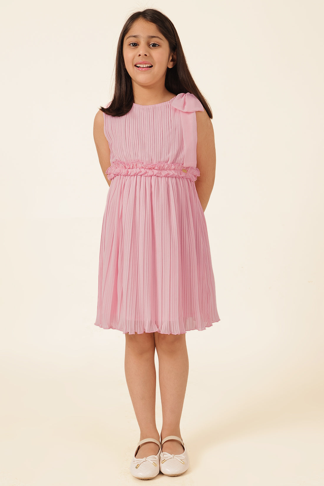 Girls Pink Poly Georgette Formal Dress