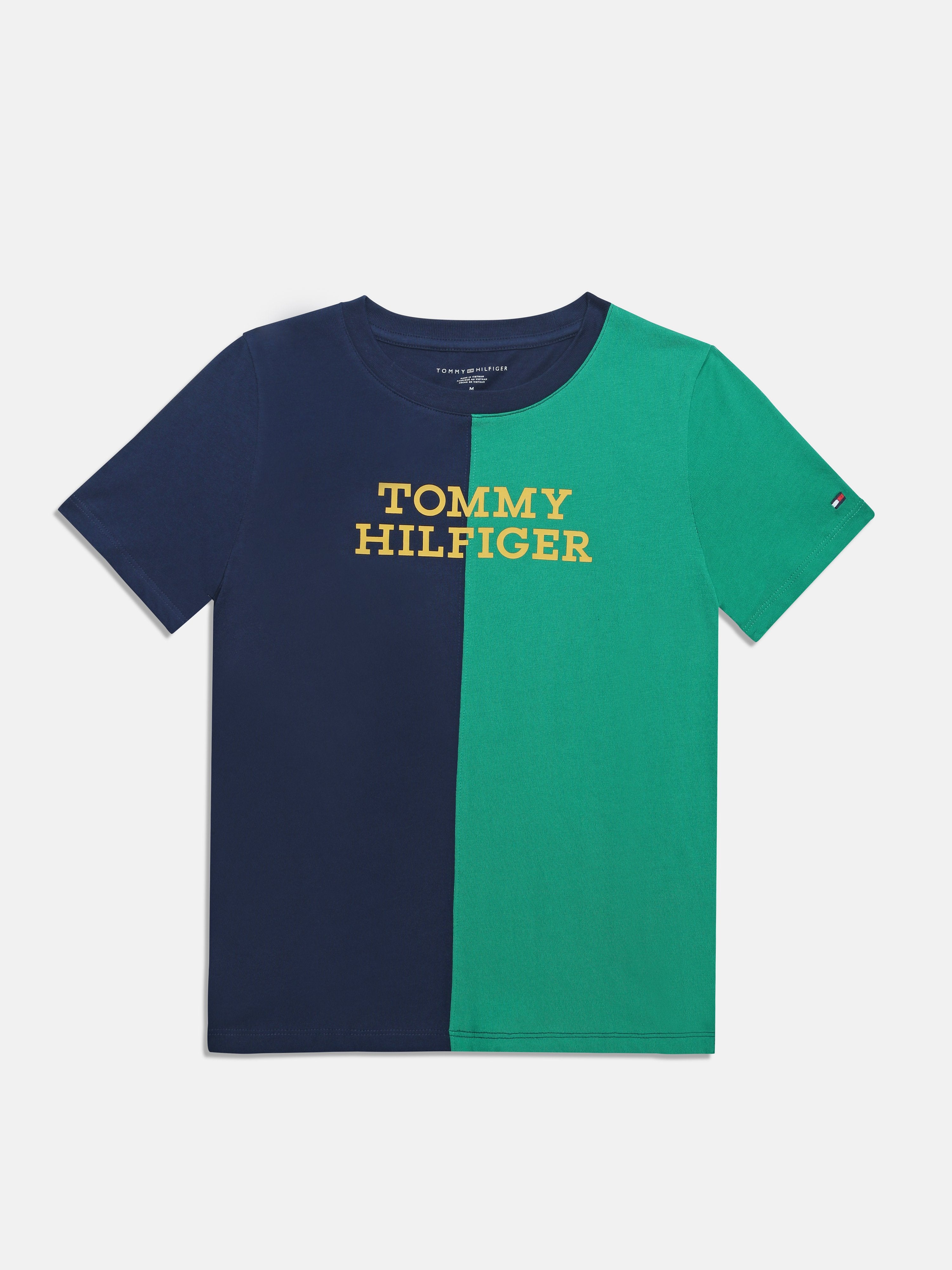 Boys Navy Colorblock Cotton T-Shirt
