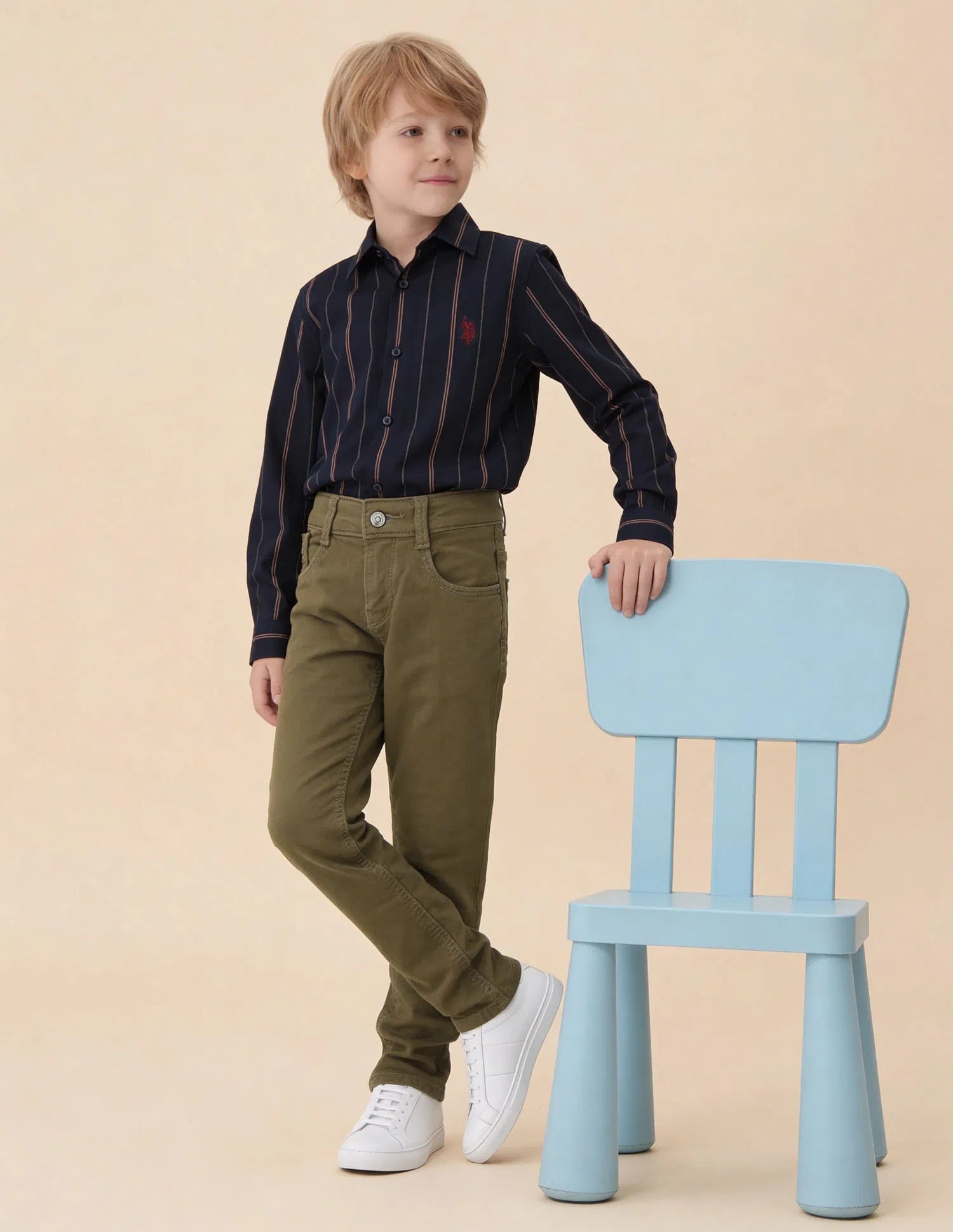 Boys Khaki Slim Fit Cotton Jeans