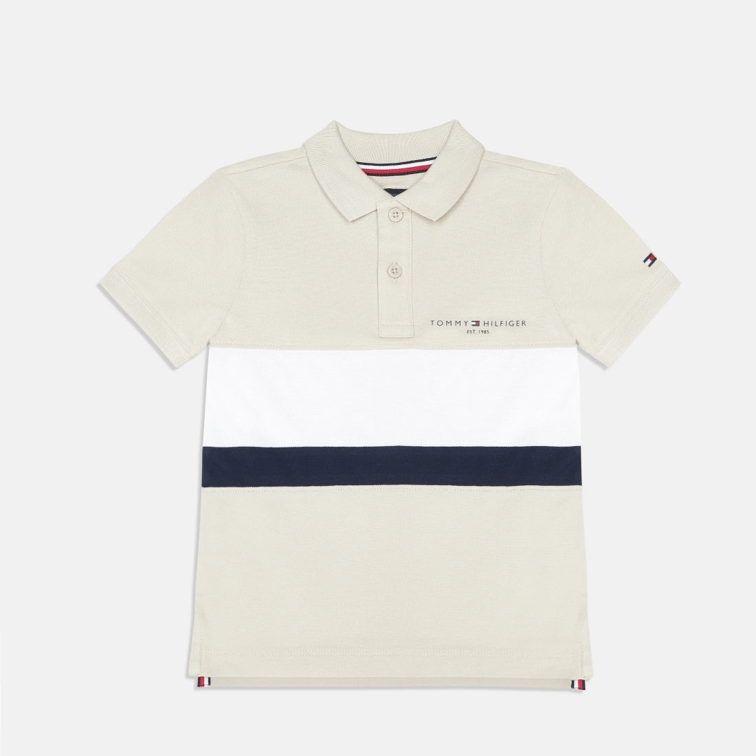 Boys Classic Beige Colorblock Cotton Polo T-Shirt