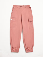 Girls Orange Cotton Casual Elasticated Bottoms