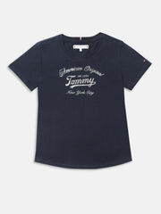 Girls Navy Logo Cotton Blend Casual Knit Top