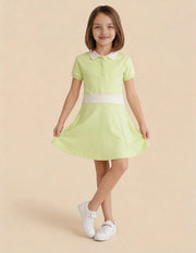 Girls Light Green Cotton Solid A-Line Polo Dress