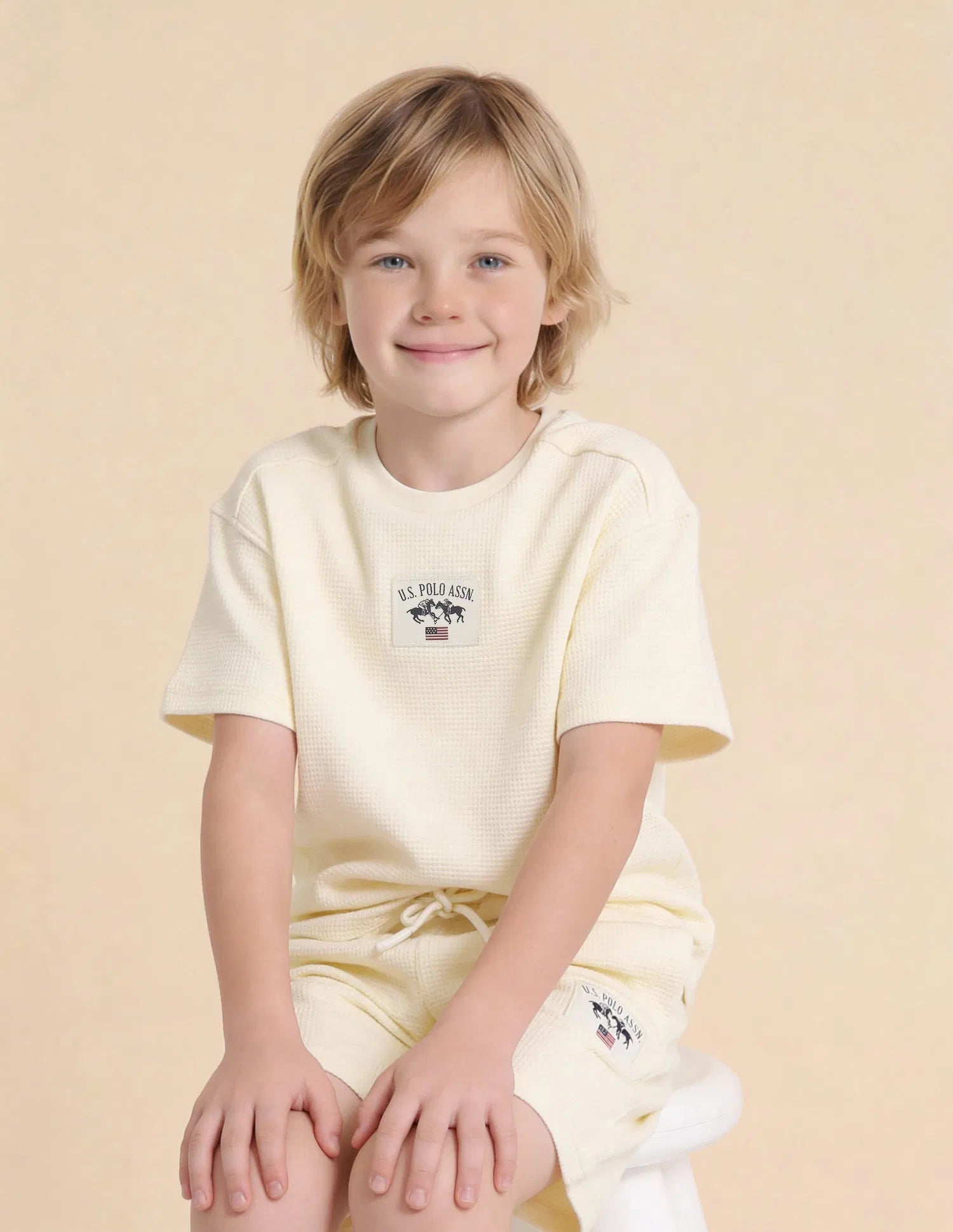 Boys Off White Cotton Blend Textured Oversized T-Shirt
