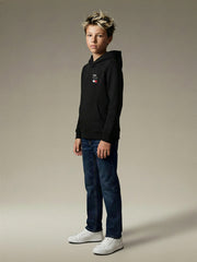 Kids Black Hooded Cotton Blend Casual Knit Sweatshirt