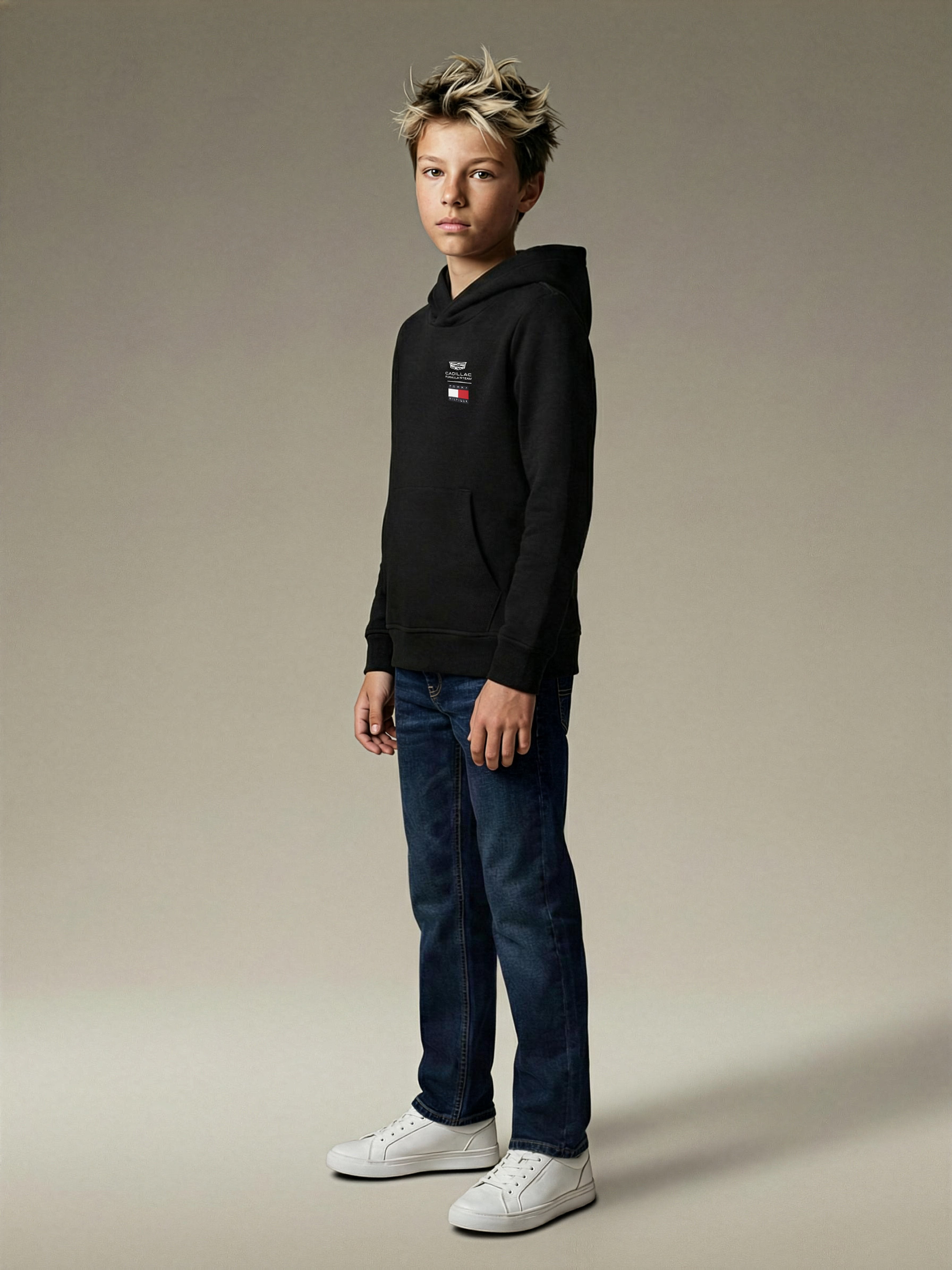 Kids Black Hooded Cotton Blend Casual Knit Sweatshirt