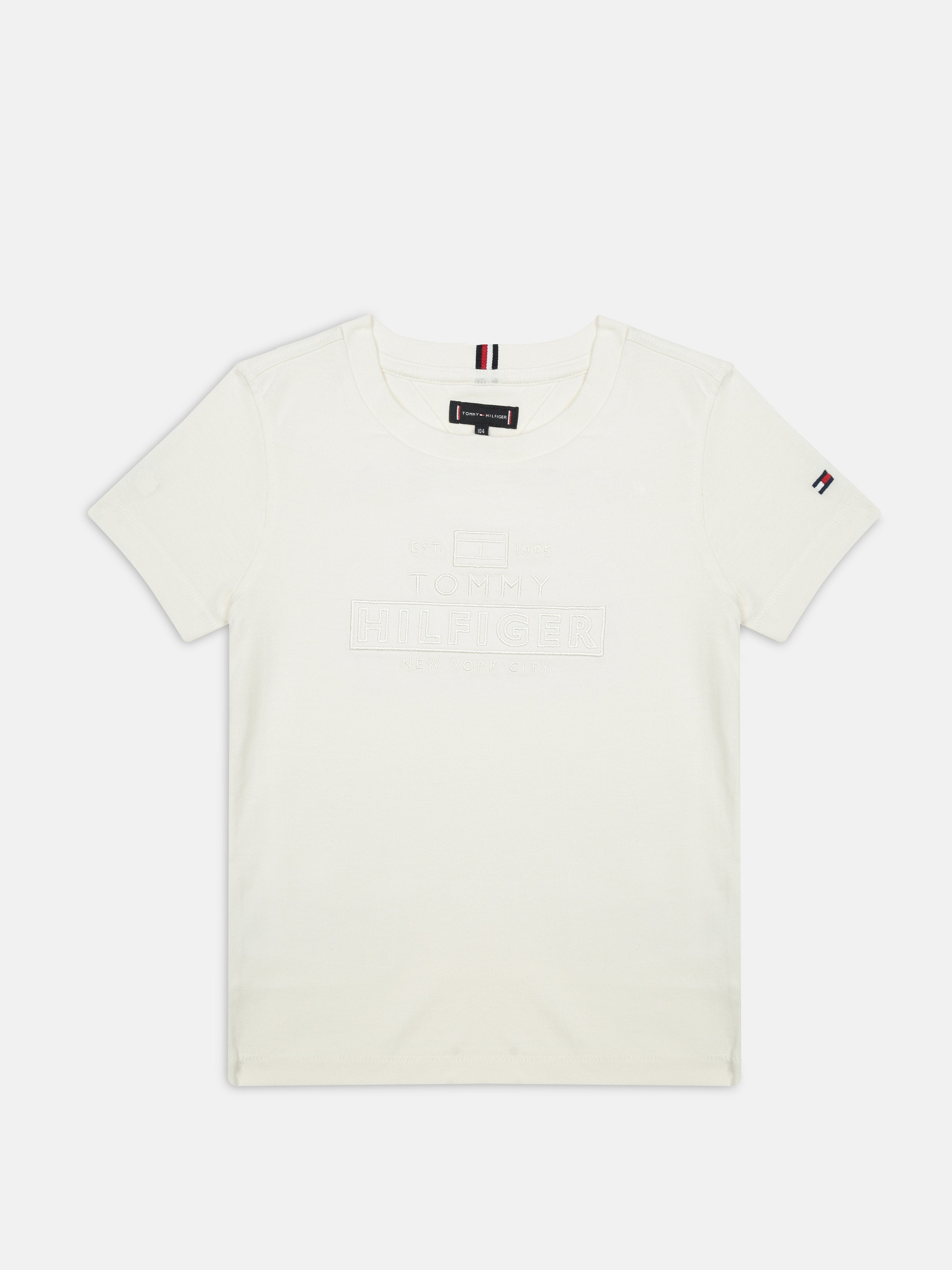 Boys White Embroidered Logo Cotton T-Shirt