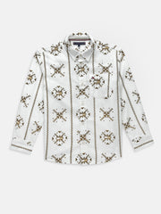 Boys White Floral Print Cotton Shirt