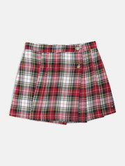 Girls Red Checked Cotton Casual Straight Bottom