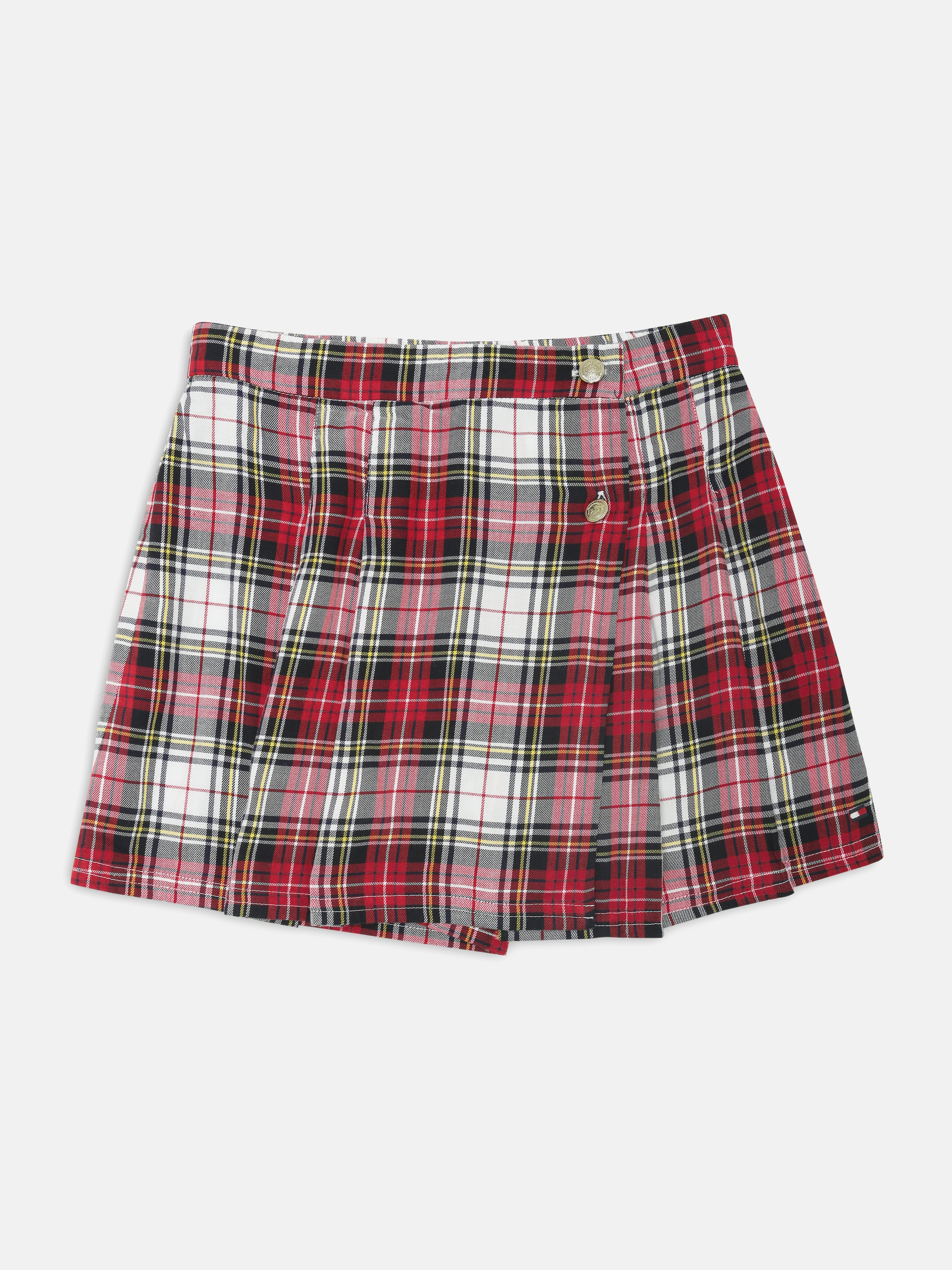 Girls Red Checked Cotton Casual Straight Bottom