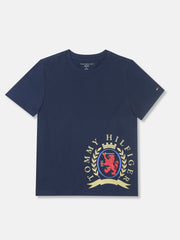 Boys Carbon Navy Logo Cotton Regular Fit T-Shirt
