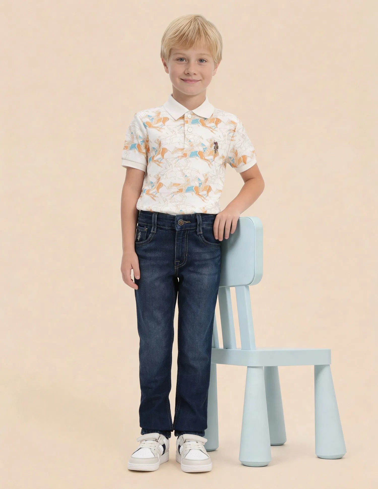 Boys Dark Blue Cotton Whiskered Slim Fit Jeans