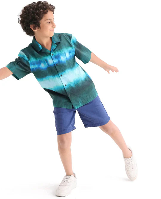 Rare Ones Boys Green Viscose Blend Boxy Fit Shirt