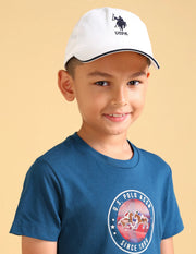Boys White Cotton Brand Embroidered Twill Cap