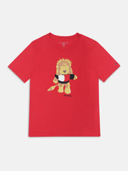 Girls Red Embroidered Cotton Casual Knit Top