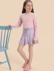 Girls Purple Cotton Solid Pleated Mini Skirt