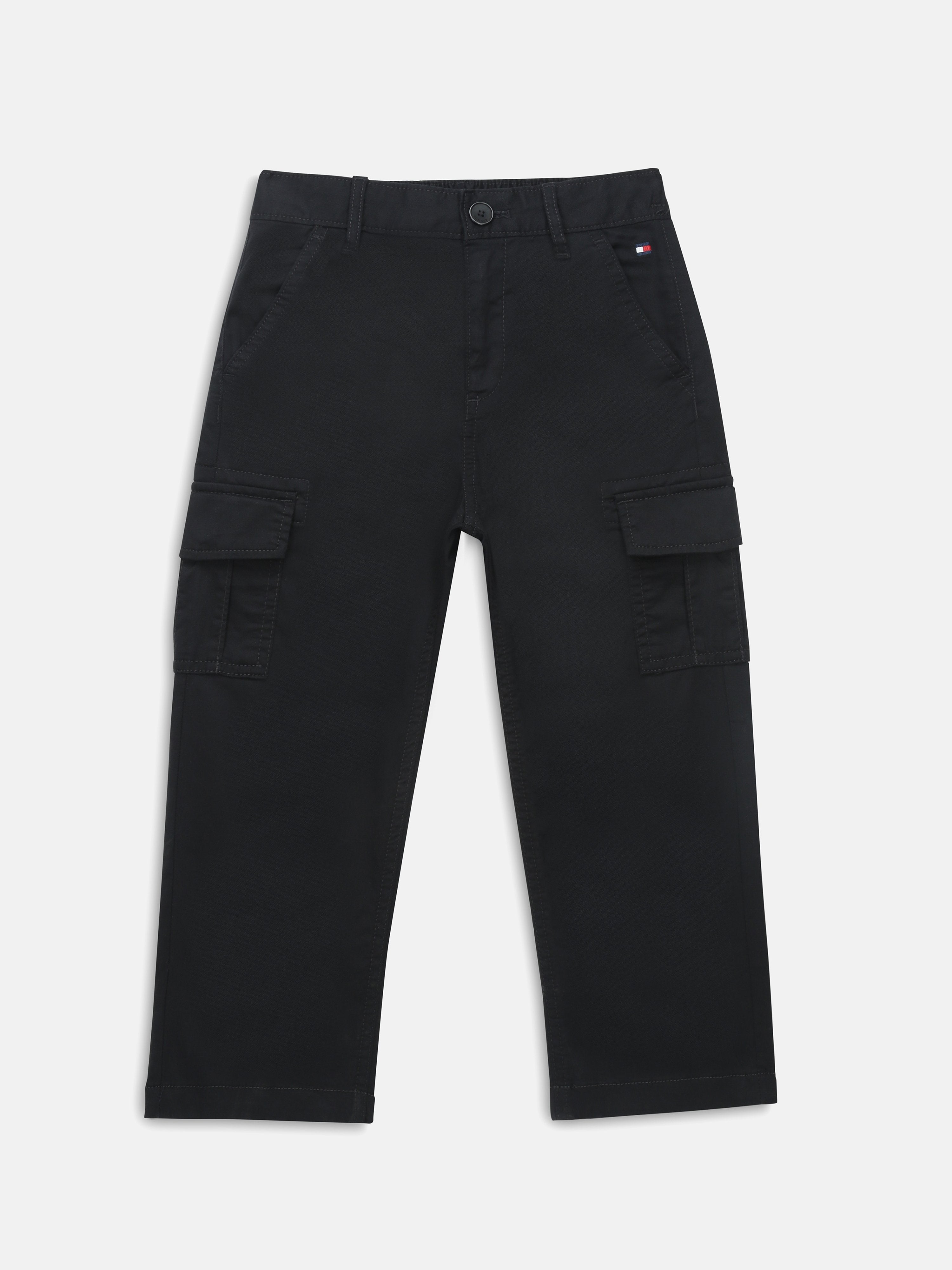Boys Black Relaxed Fit Cotton Cargo Trousers