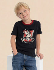 Boys Navy Cotton Brand Printed Regular Fit T-Shirt
