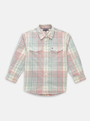 Boys Pink Checked Regular Fit Cotton Shirt