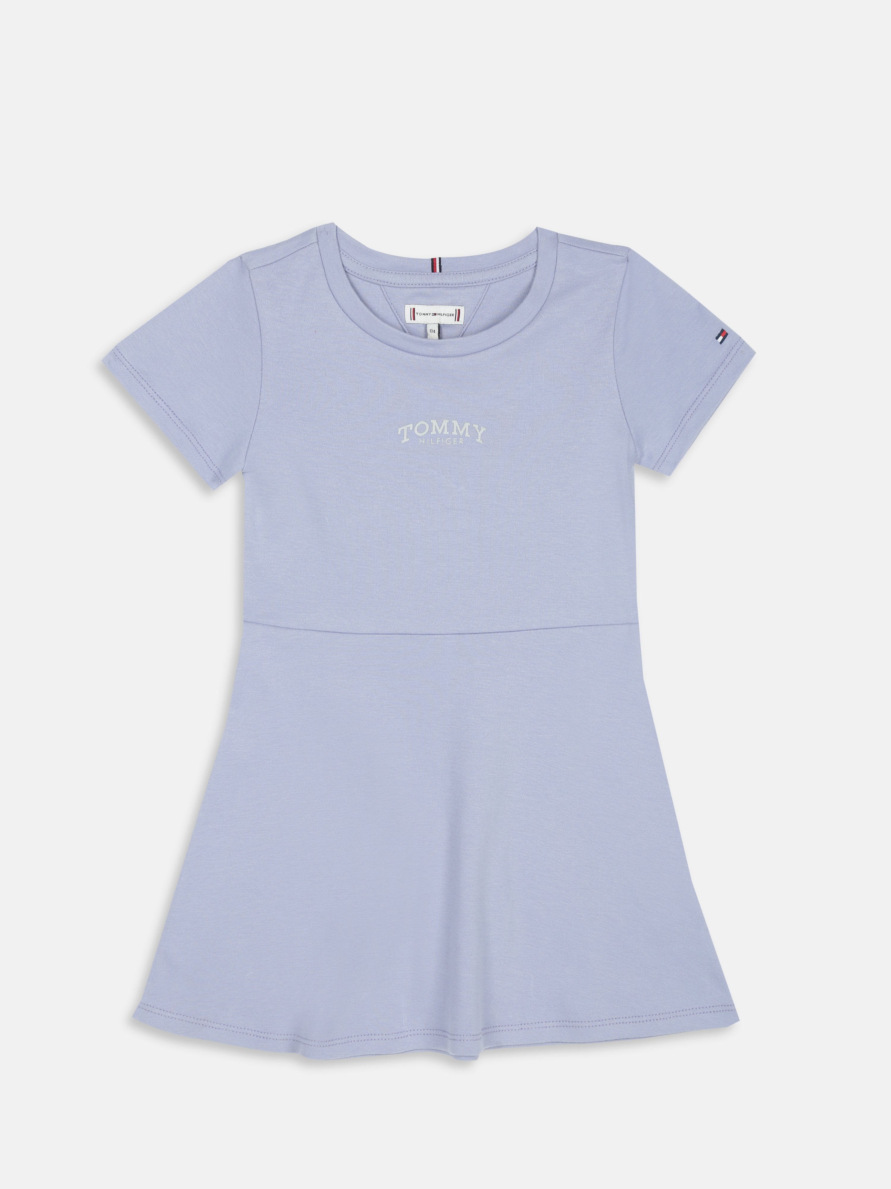 Girls Blue Logo Knee-Length Crew Neck Cotton Dress