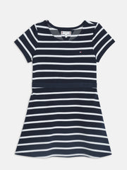 Girls Dark Night Navy Striped A-Line Dress