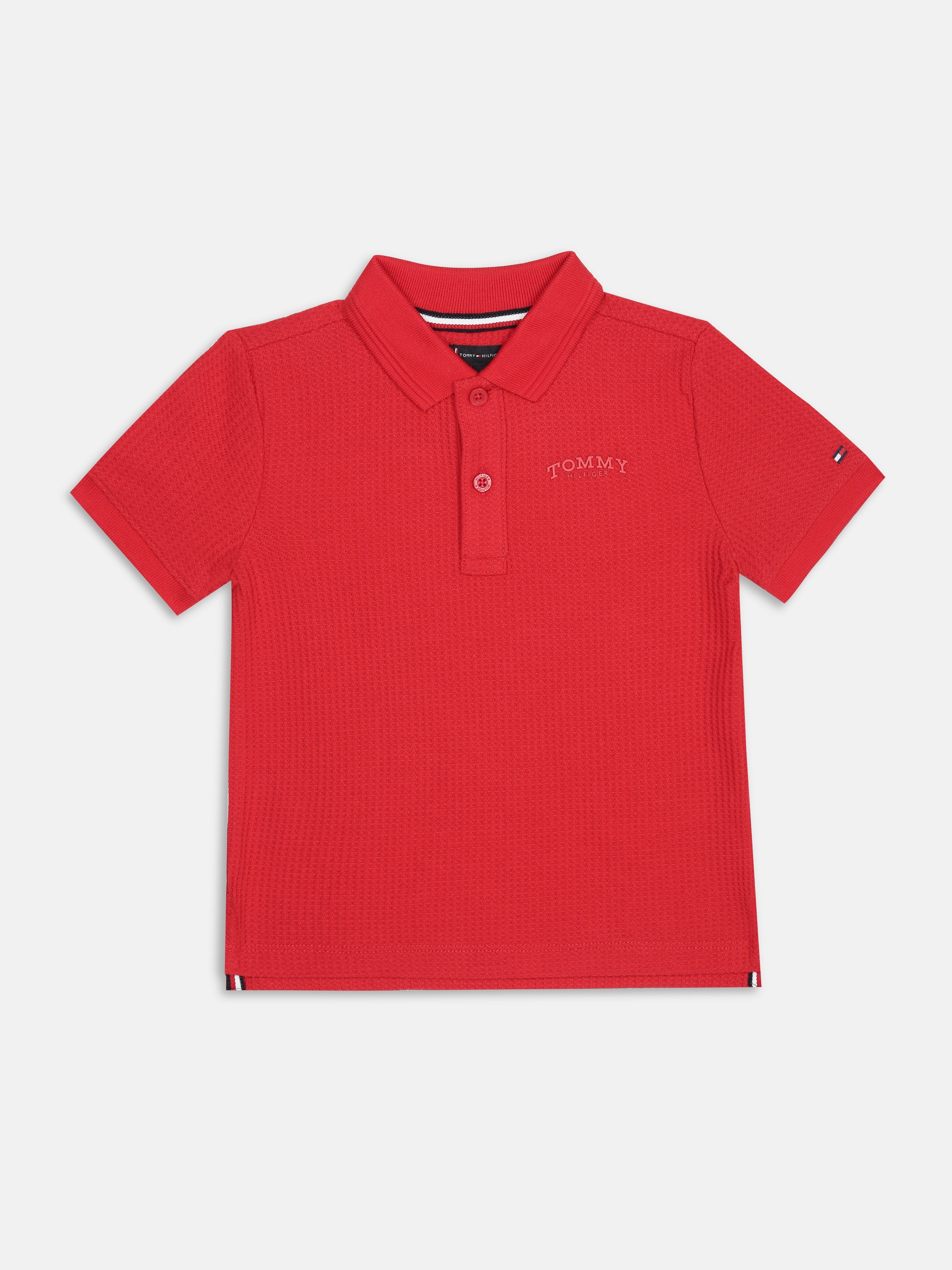 Girls Red Polo Collar Cotton Blend Casual Knit Top