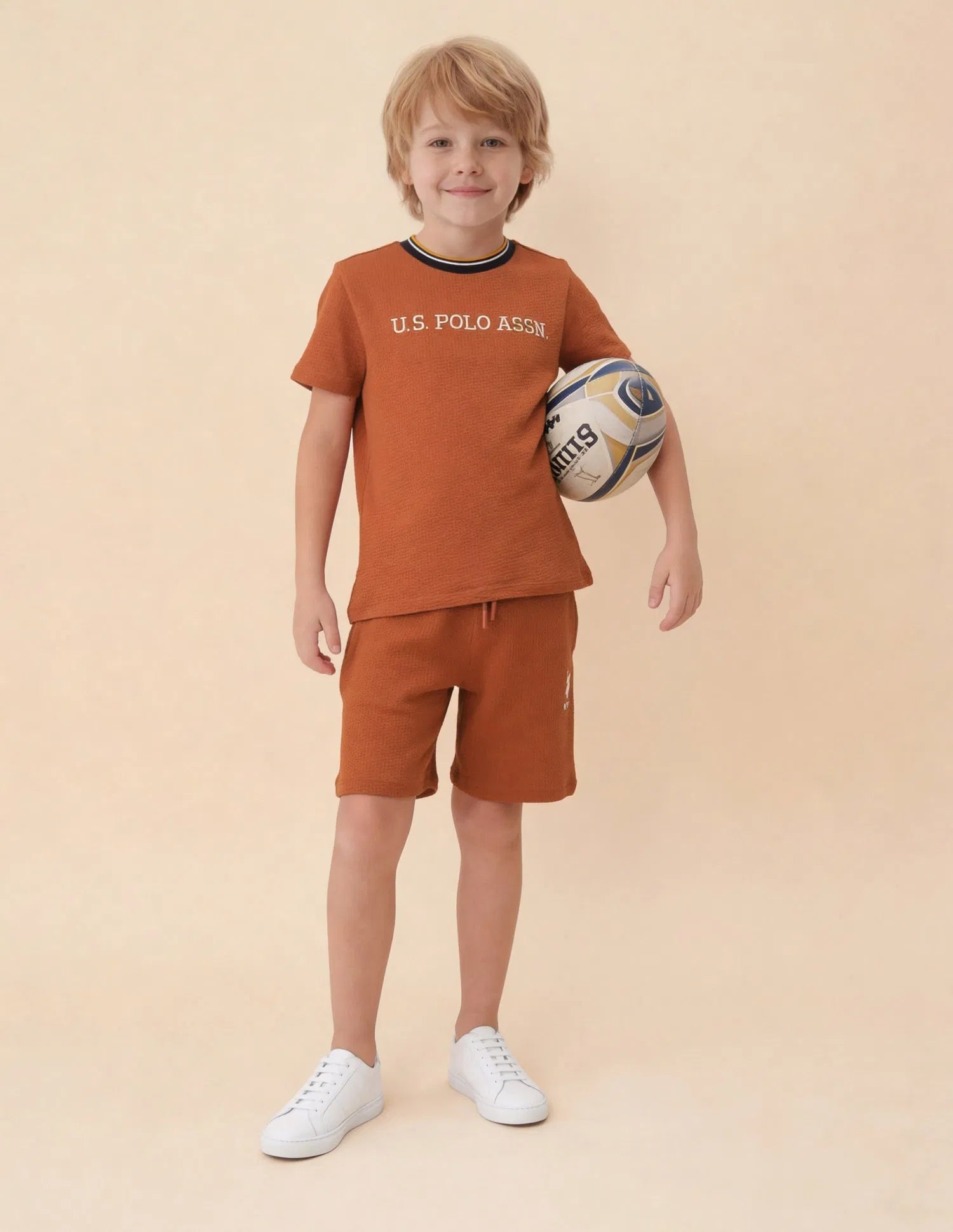Boys Rust Cotton Blend Self Design Regular Fit T-Shirt