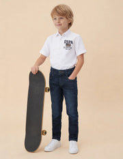 Boys Dark Blue Cotton Blend Whiskered Slim Fit Jeans