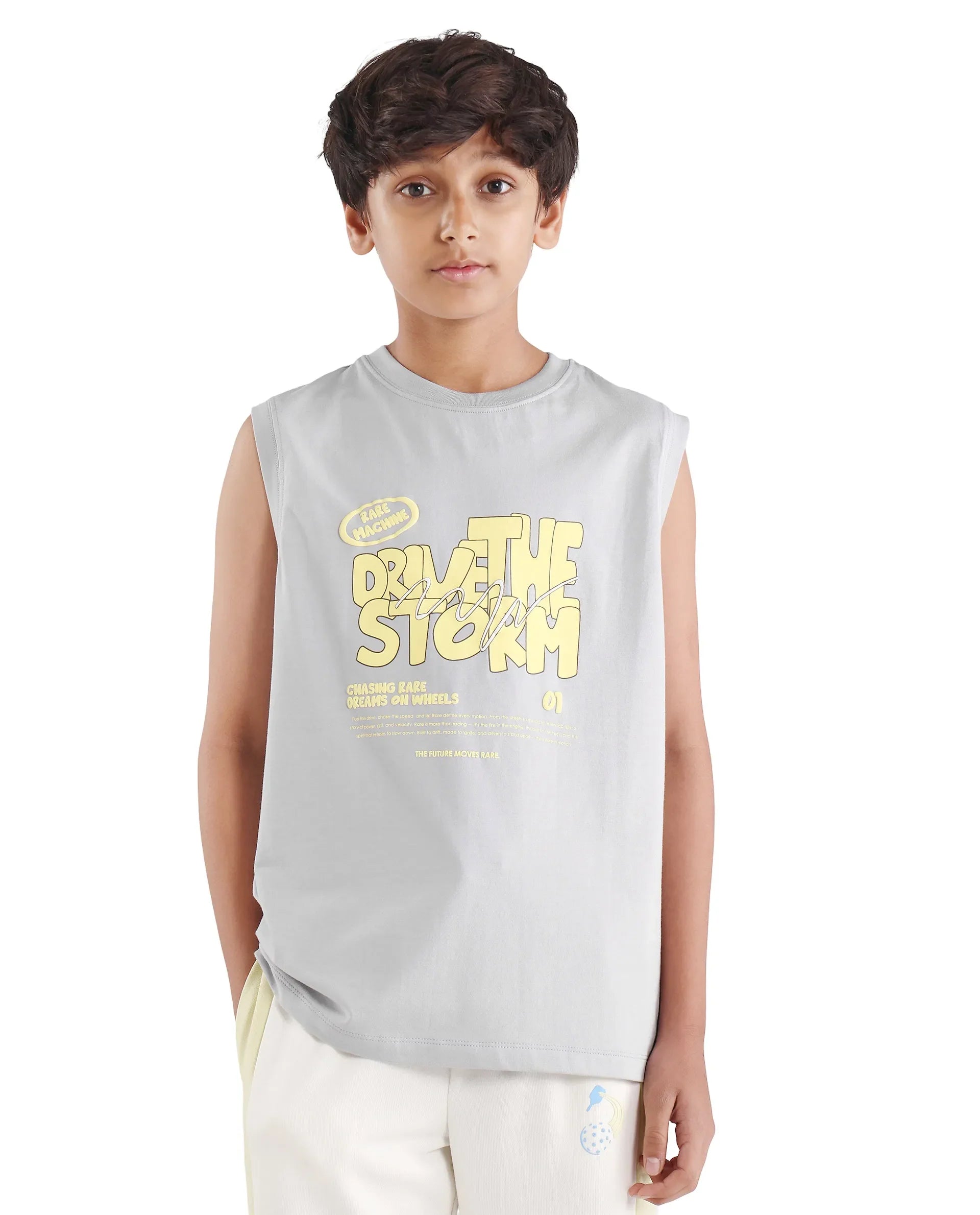 Rare Ones Boys Grey Regular Fit Cotton Lycra T-Shirt