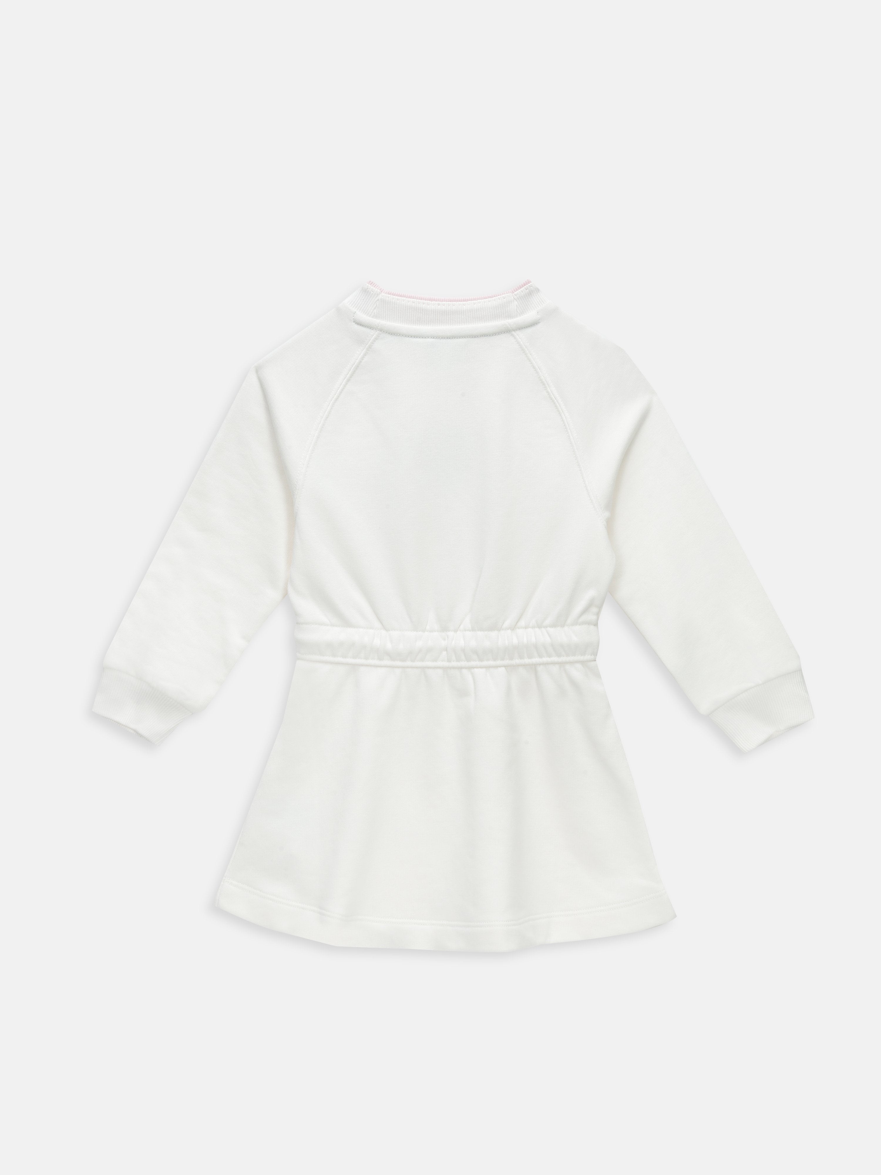 Girls White Logo Cotton Blend Knit Dress Regular Fit