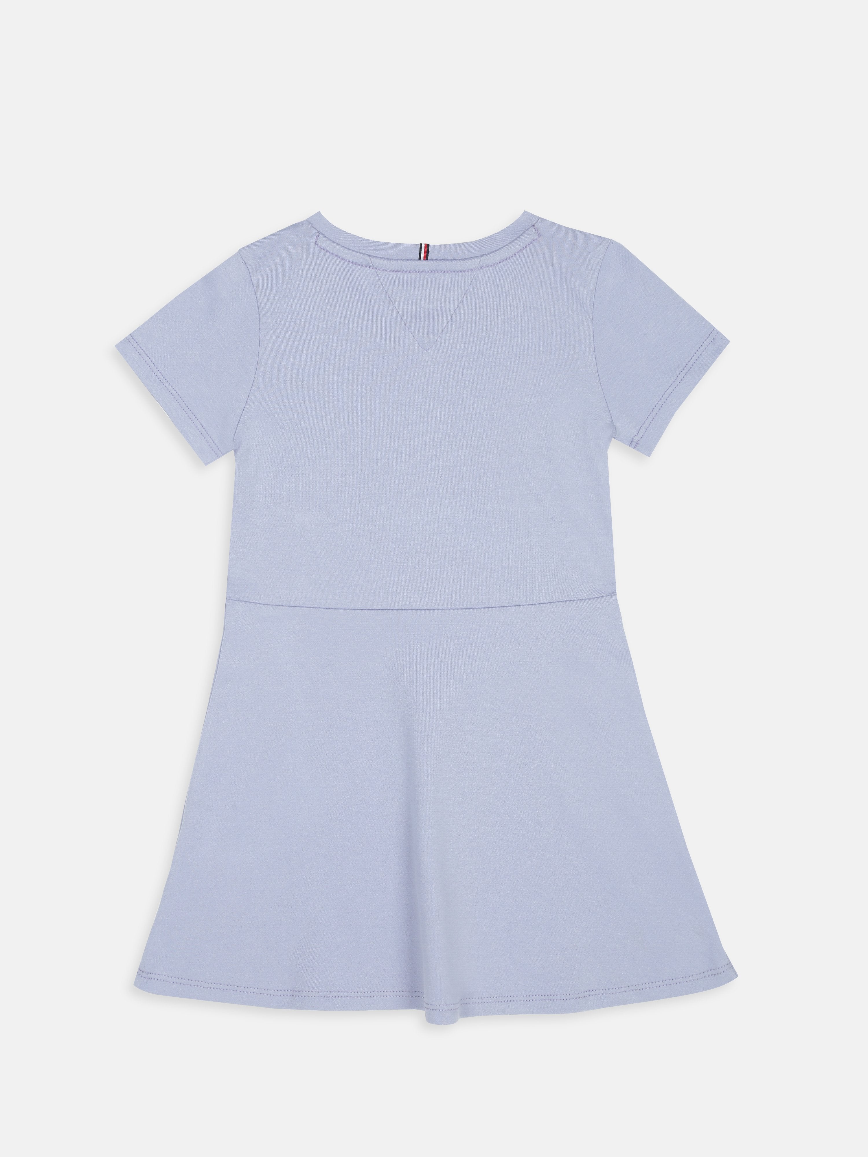 Girls Blue Logo Knee-Length Crew Neck Cotton Dress