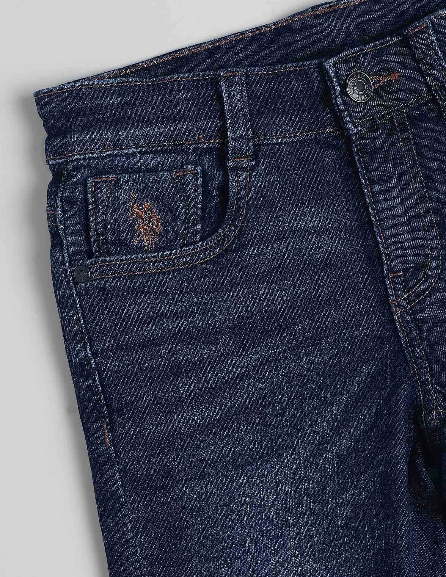 Boys Dark Blue Cotton Blend Whiskered Slim Fit Jeans