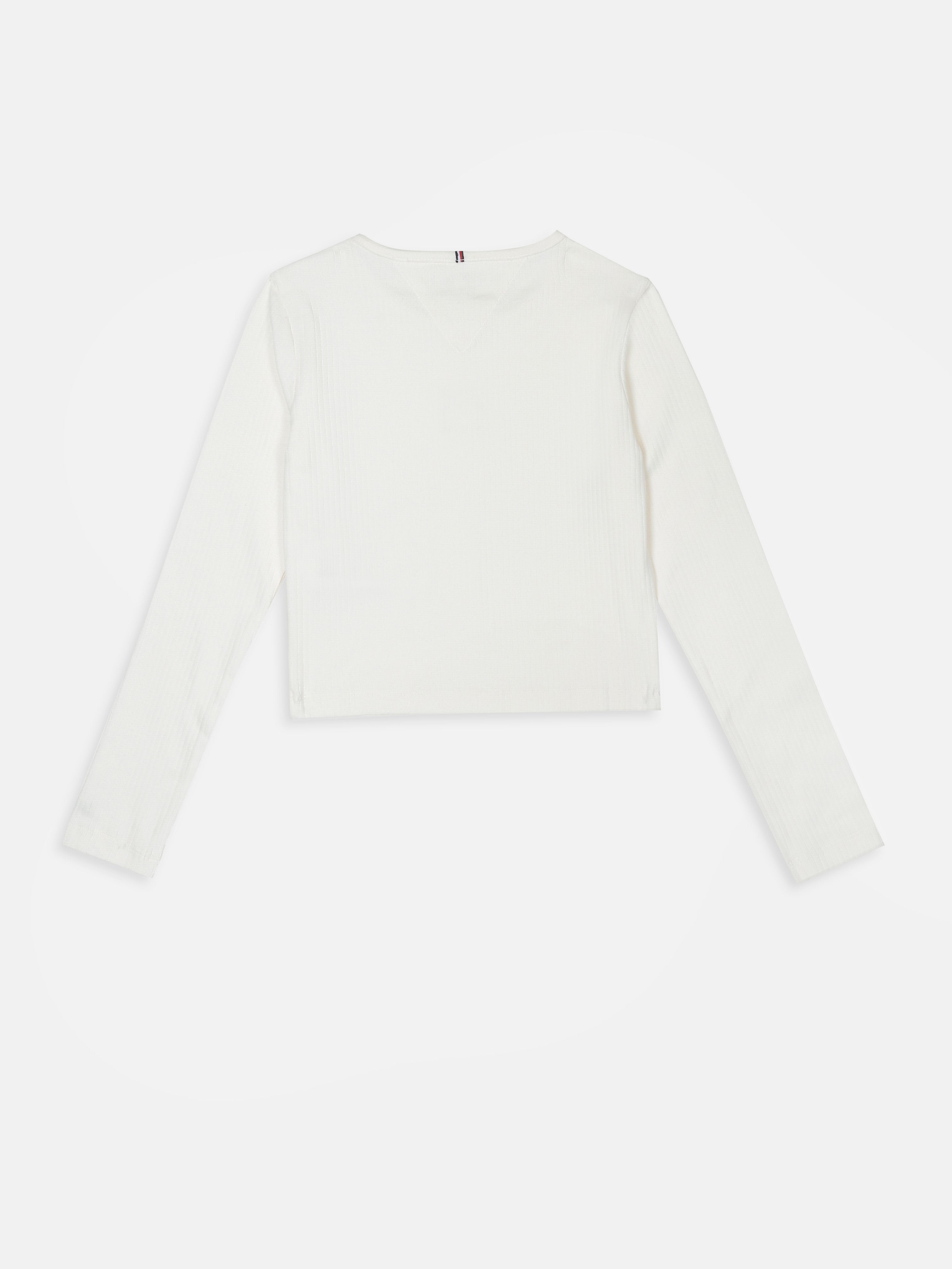 Girls White Solid Cotton Blend Casual Full Sleeve Knit Top