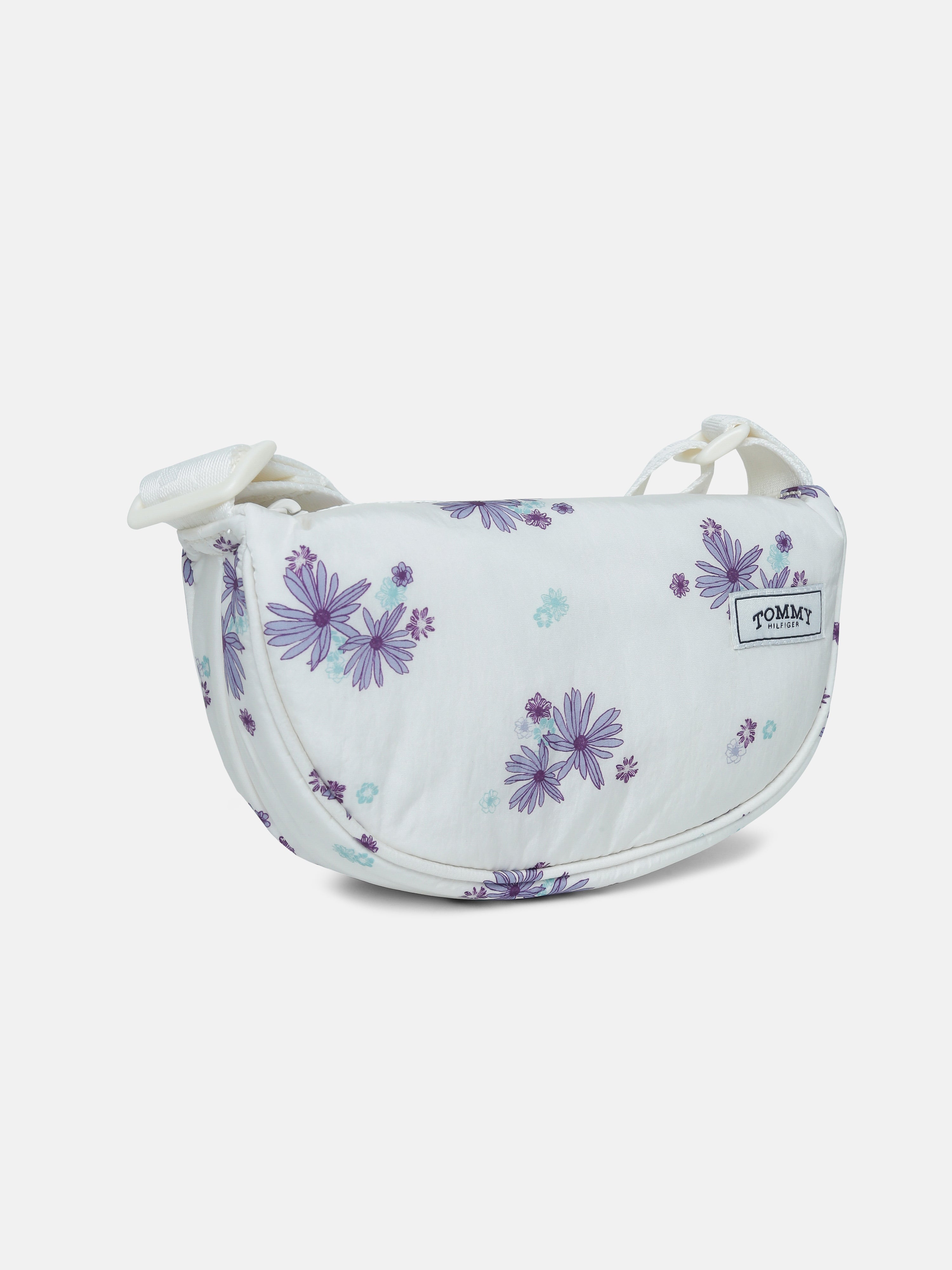 Kids White Printed Recycled Nylon Casual Zip Bag