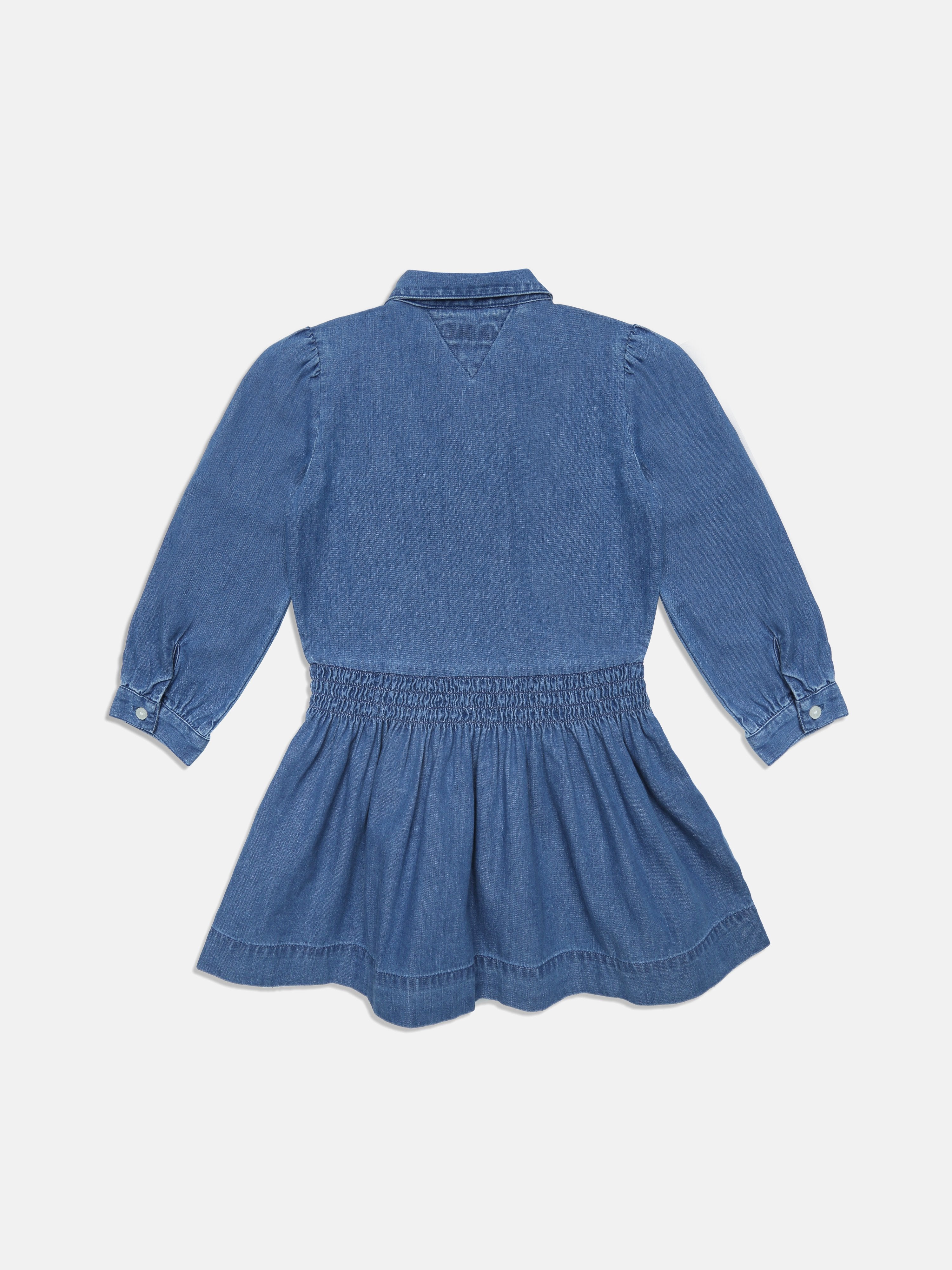 Girls Blue Solid Knee-Length Shirt Collar Casual Dress