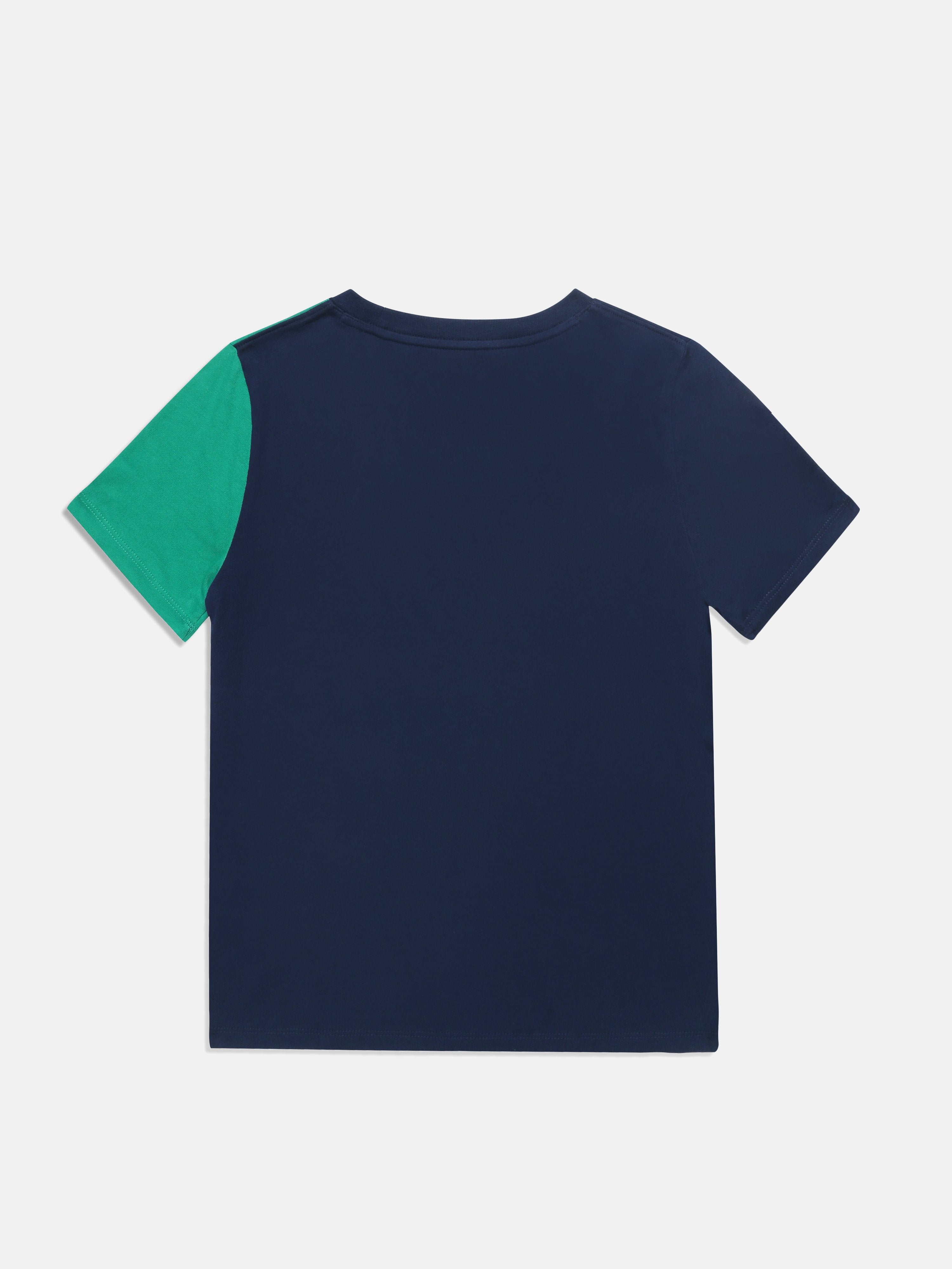 Boys Navy Colorblock Cotton T-Shirt