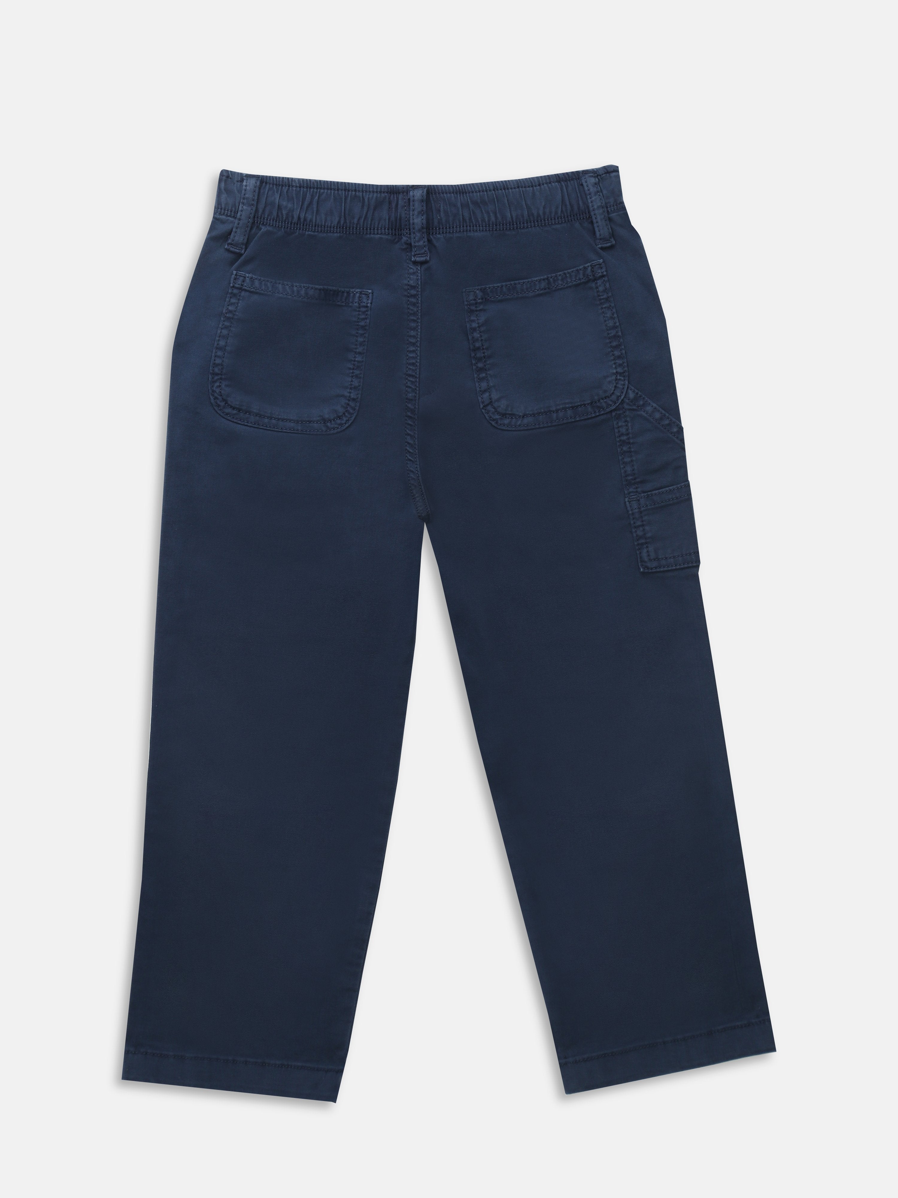 Boys Blue Solid Relaxed Fit Casual Cotton Pants