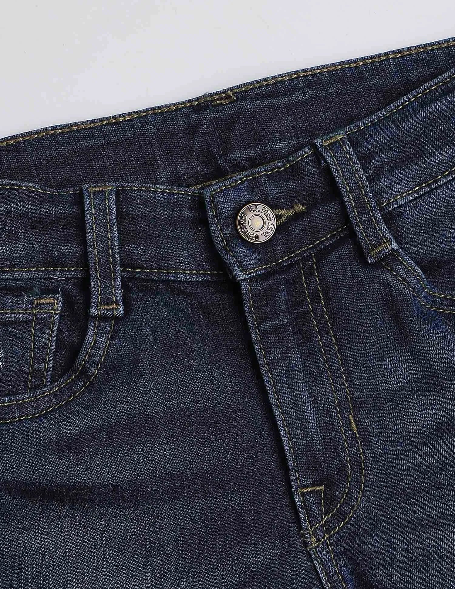 Boys Dark Blue Cotton Whiskered Slim Fit Jeans