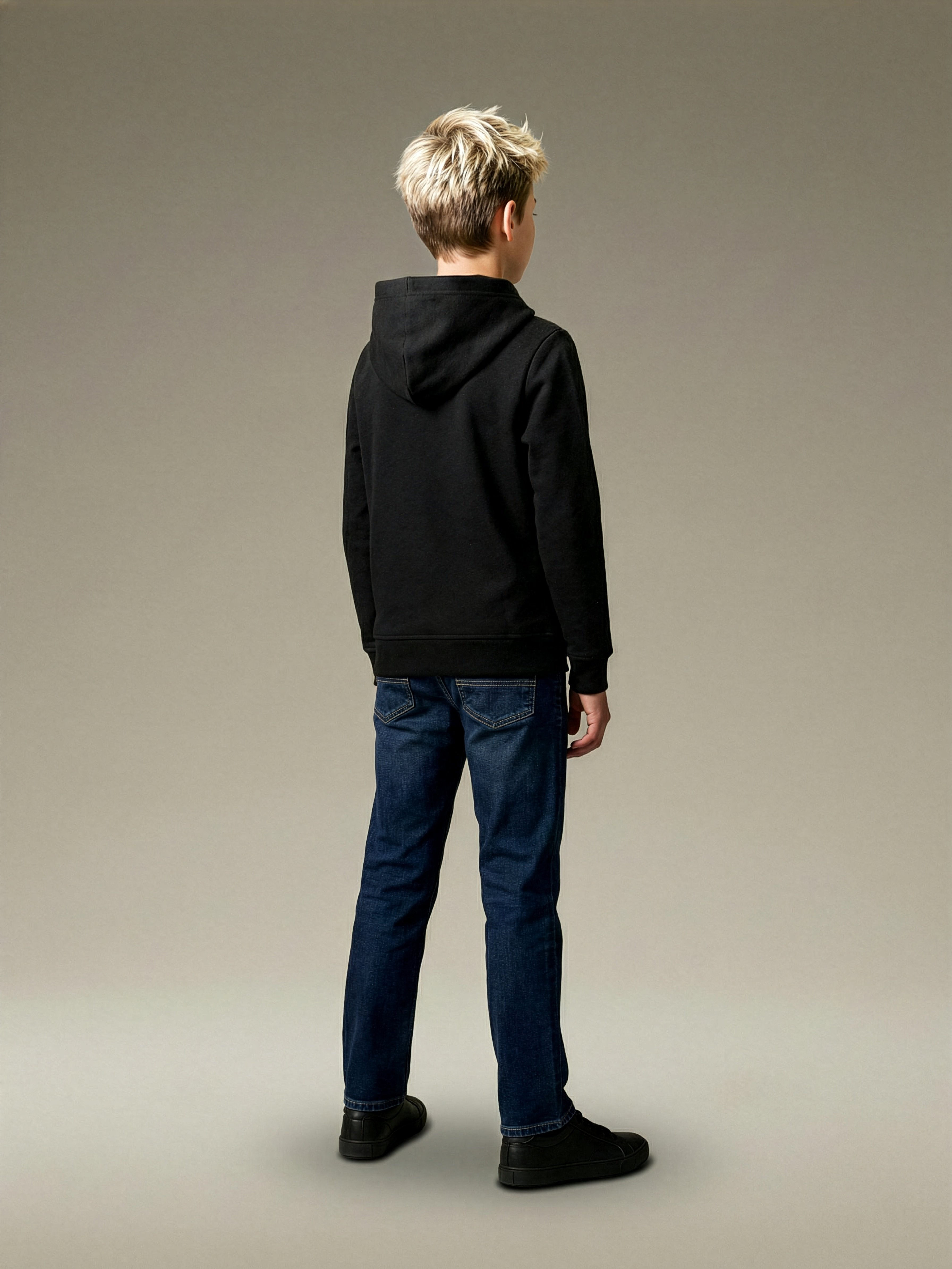 Kids Black Hooded Cotton Blend Casual Knit Sweatshirt