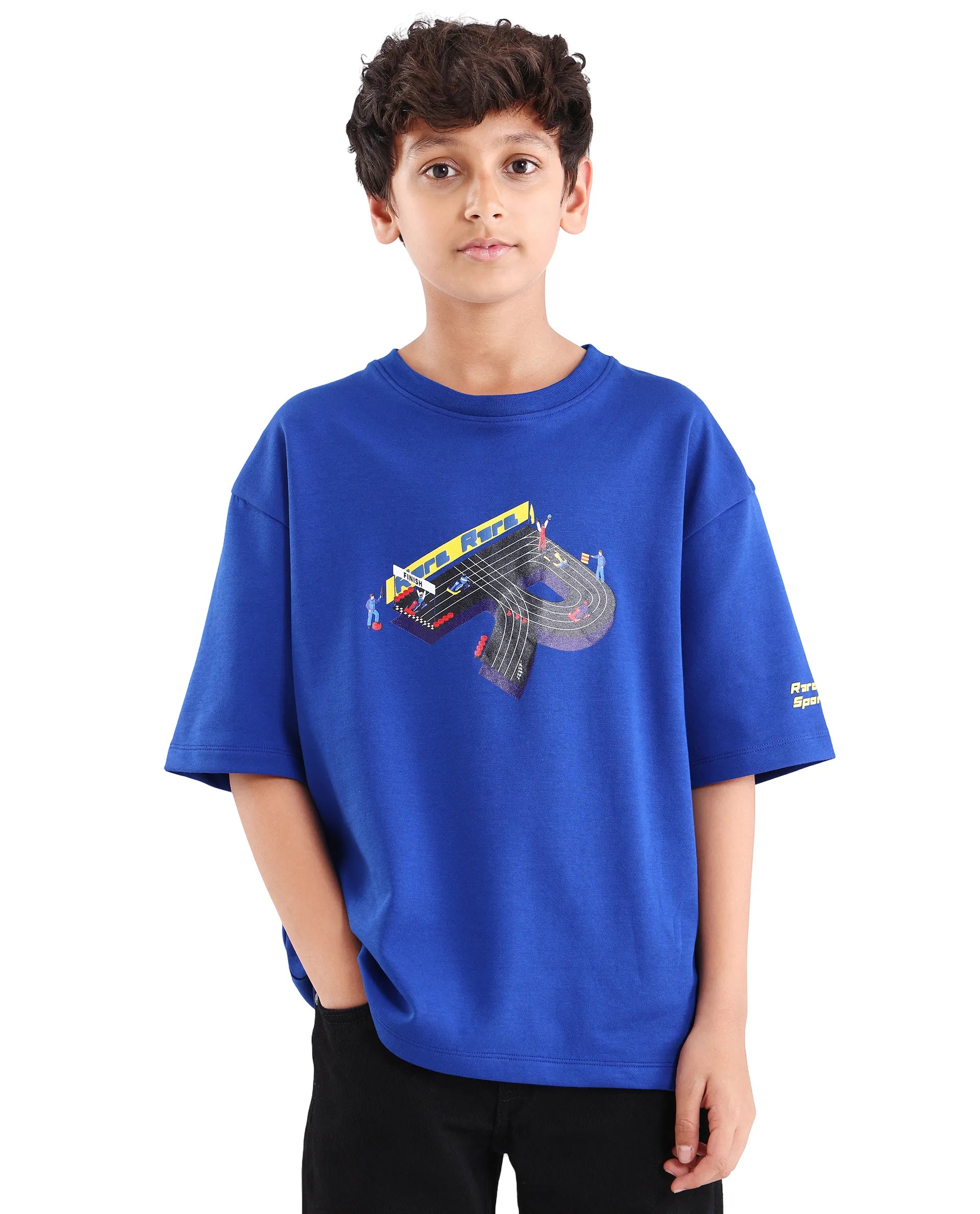 Rare Ones Boys Blue Boxy Fit HD Print Cotton Blend T-Shirt