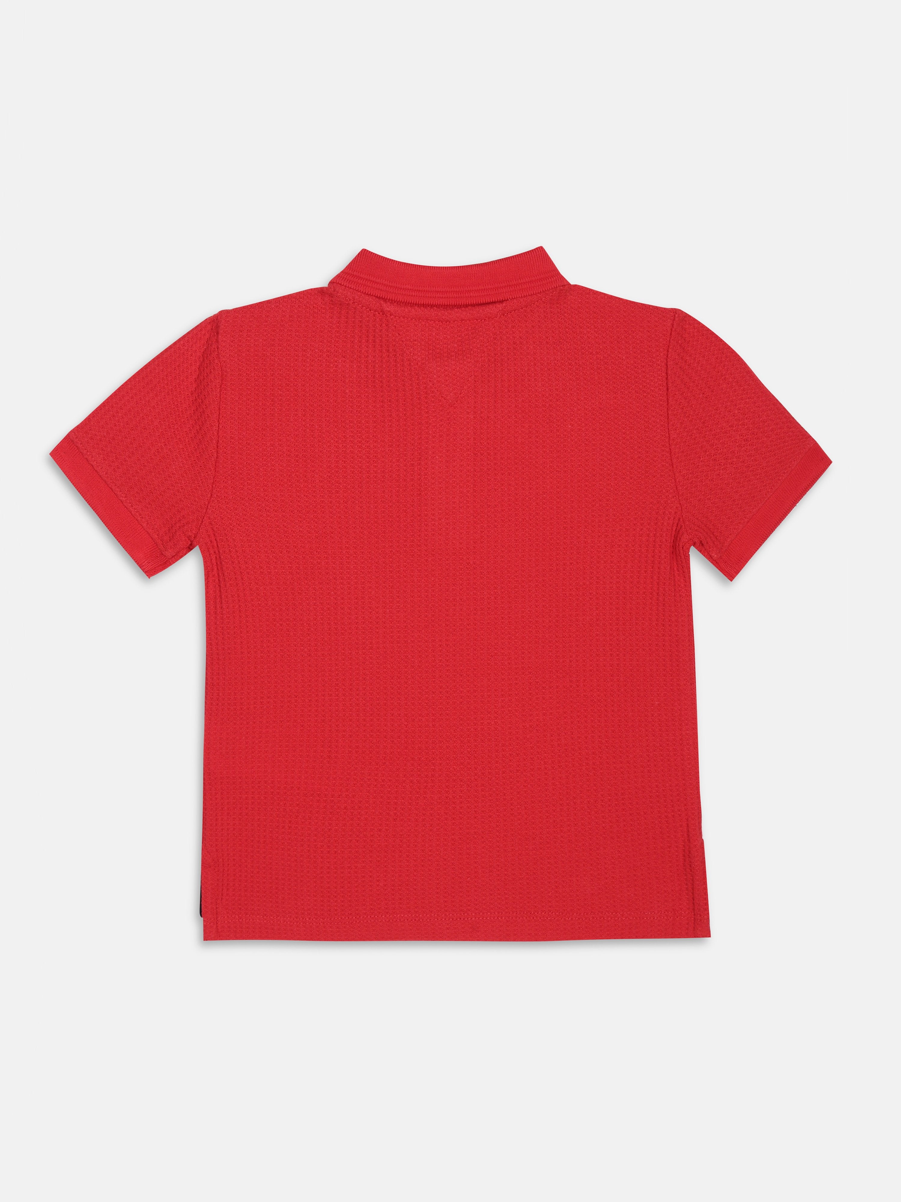 Girls Red Polo Collar Cotton Blend Casual Knit Top