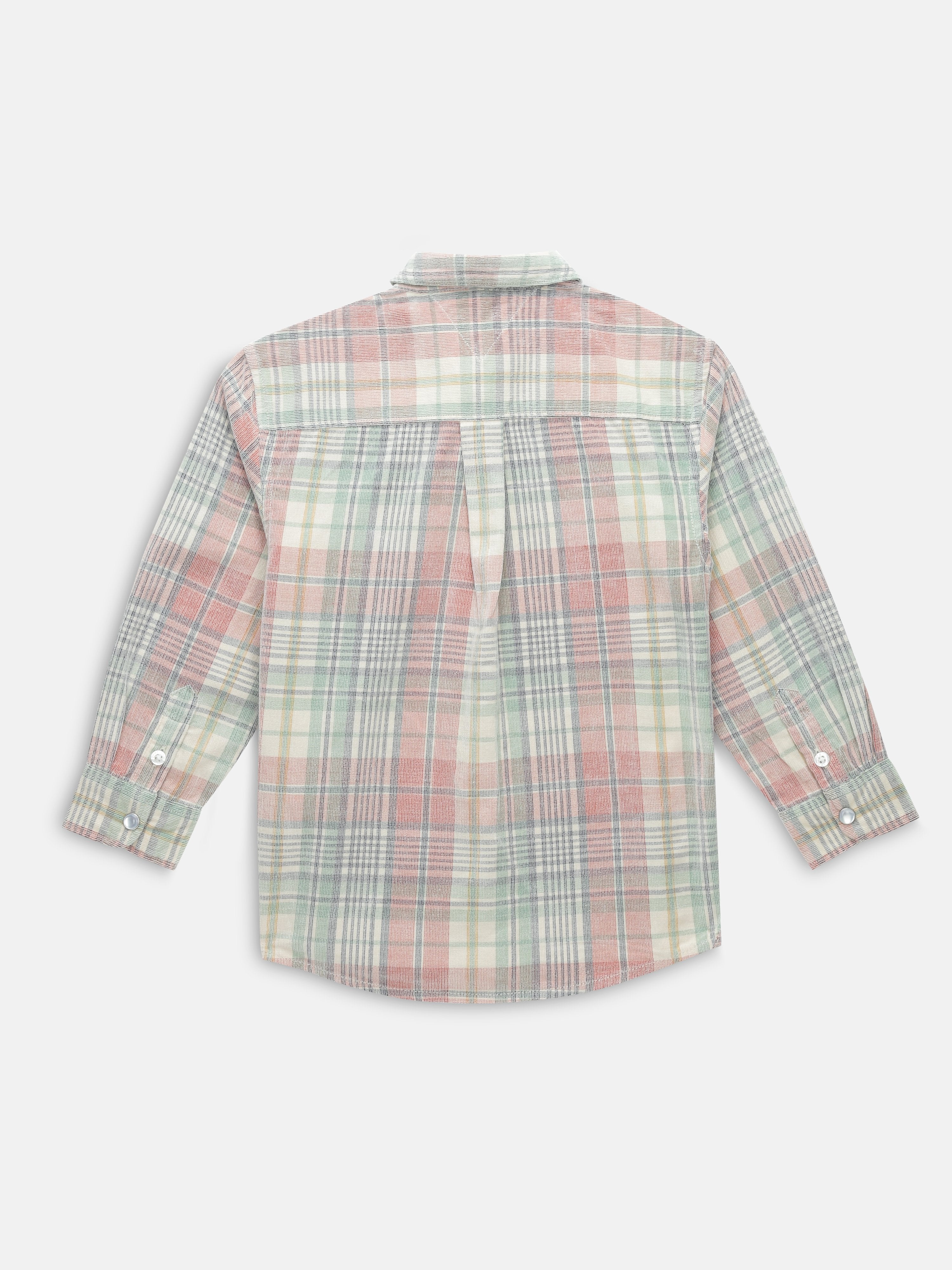 Boys Light Pink Checked Cotton Flannel Regular Fit Shirt