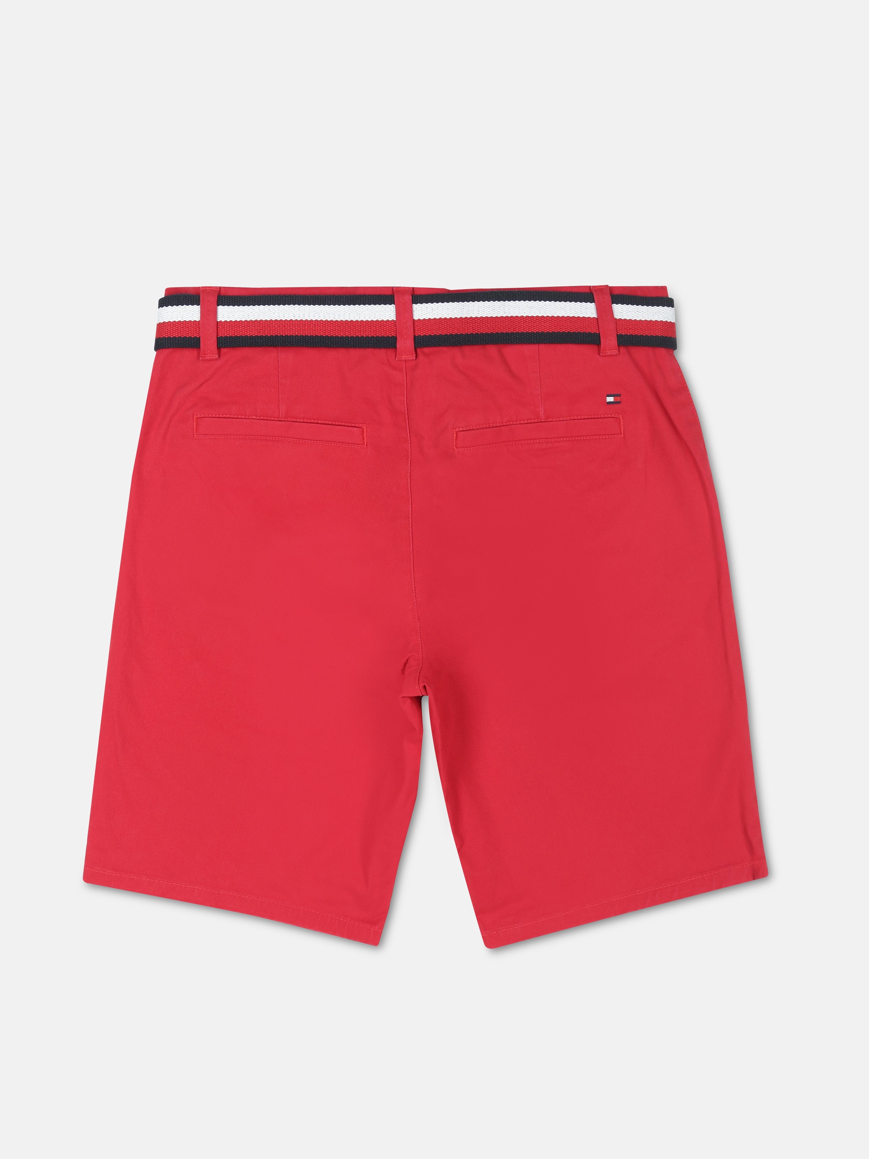 Boys Primary Red Regular Fit Solid Mid Rise Chino Shorts