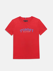 Boys Red Logo Print Crew Neck Knit T-Shirt