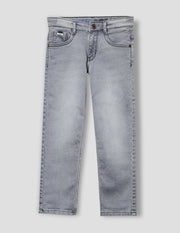 Boys Grey Stretch Straight Fit Fashion Jeans
