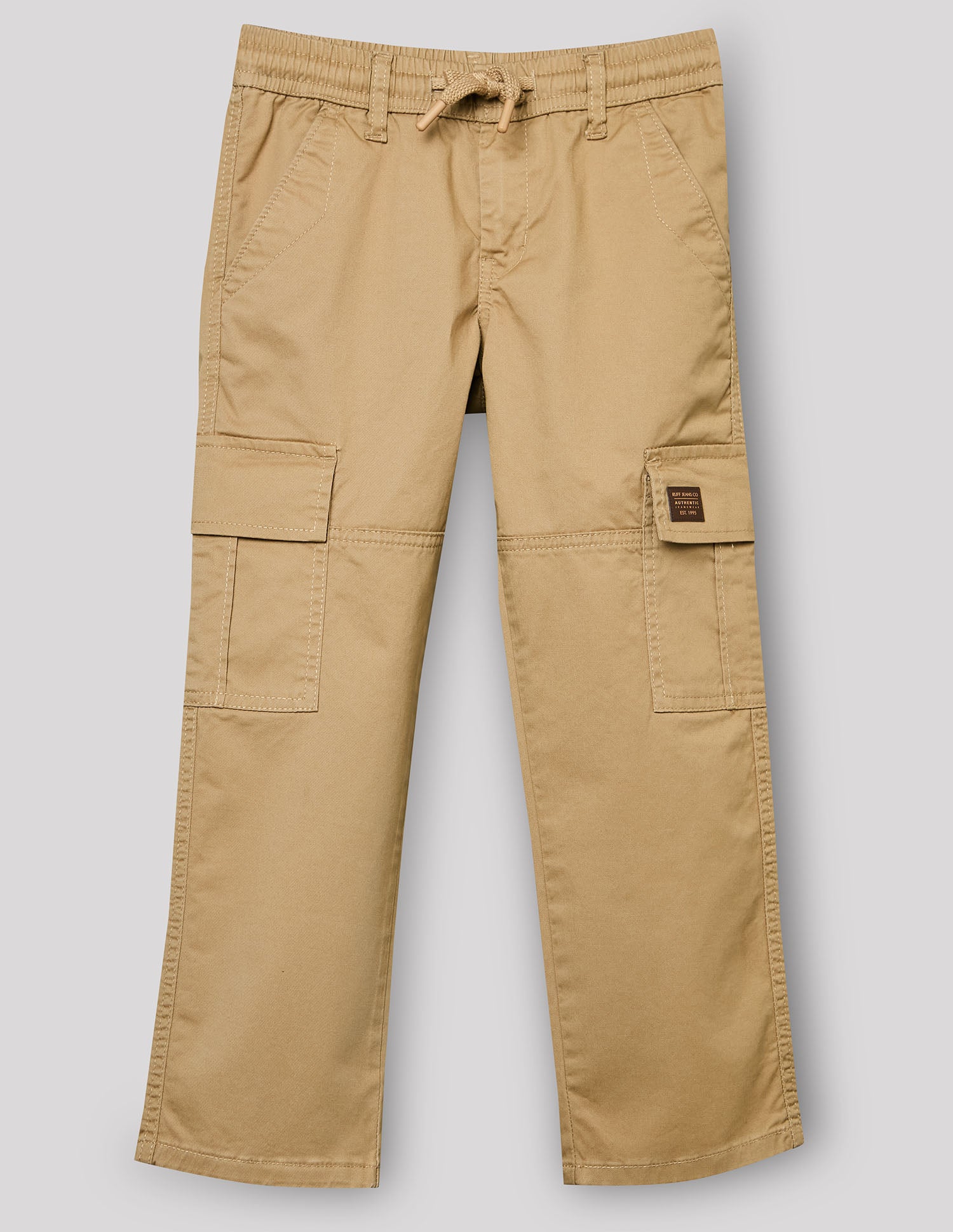 Boys Khakhi Cotton Stretch Cargo Straight Fit Pants