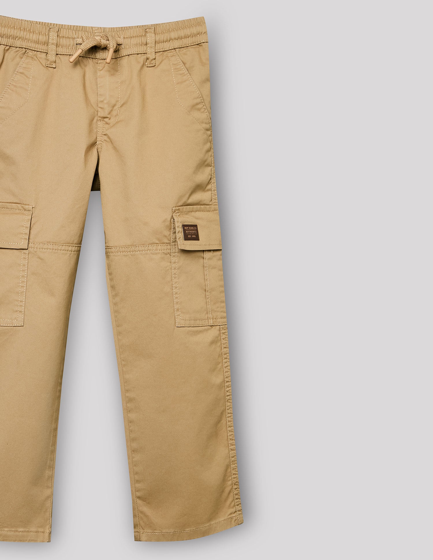 Boys Khakhi Cotton Stretch Cargo Straight Fit Pants