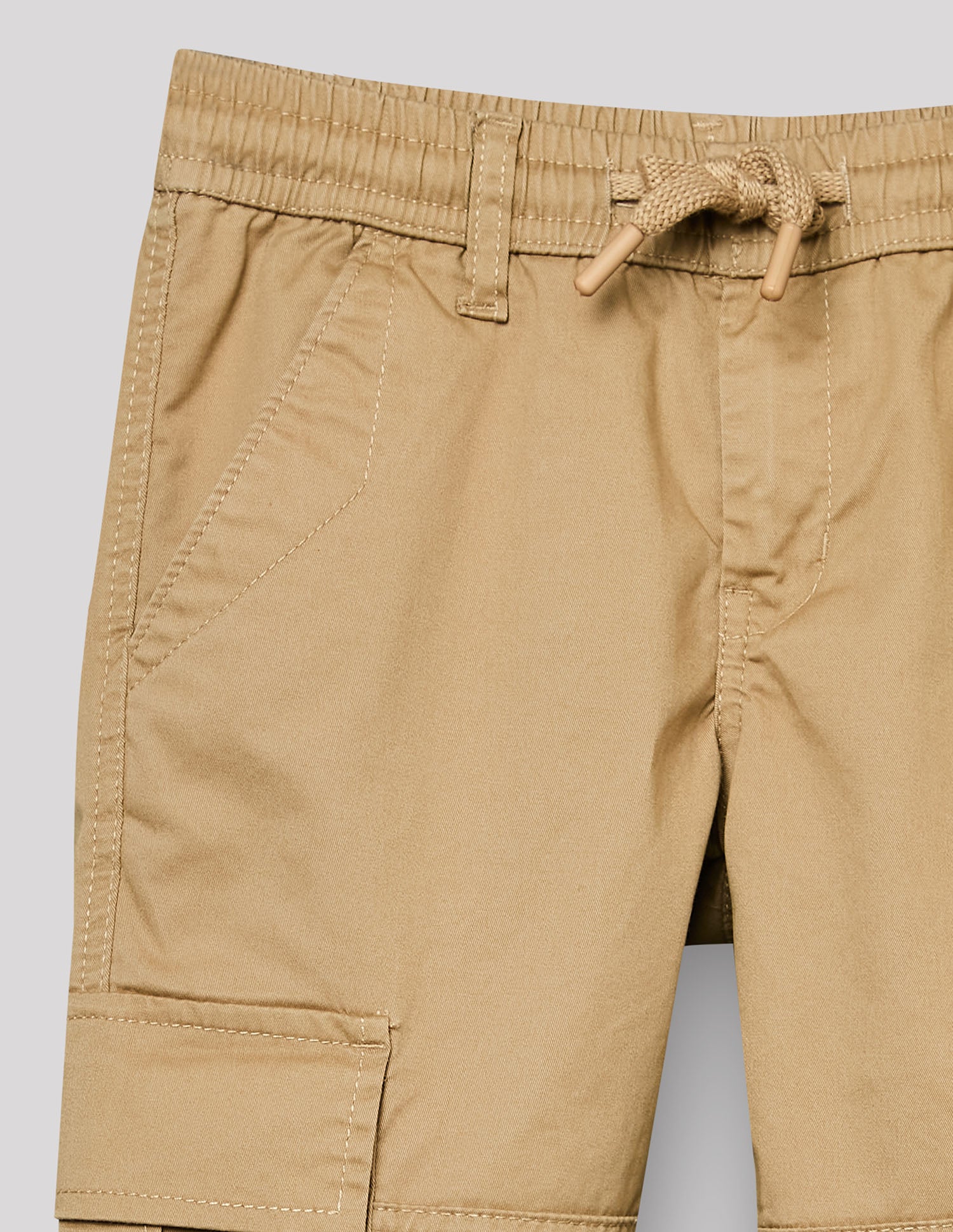 Boys Khakhi Cotton Stretch Cargo Straight Fit Pants